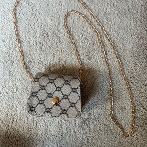 Mini Neutral Monogram Crossbody w/ Gold Chain + Magnetic Clasp